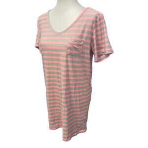 Not A Morning Person Womens Medium Short Sleeve V-Neck Striped Nightgown